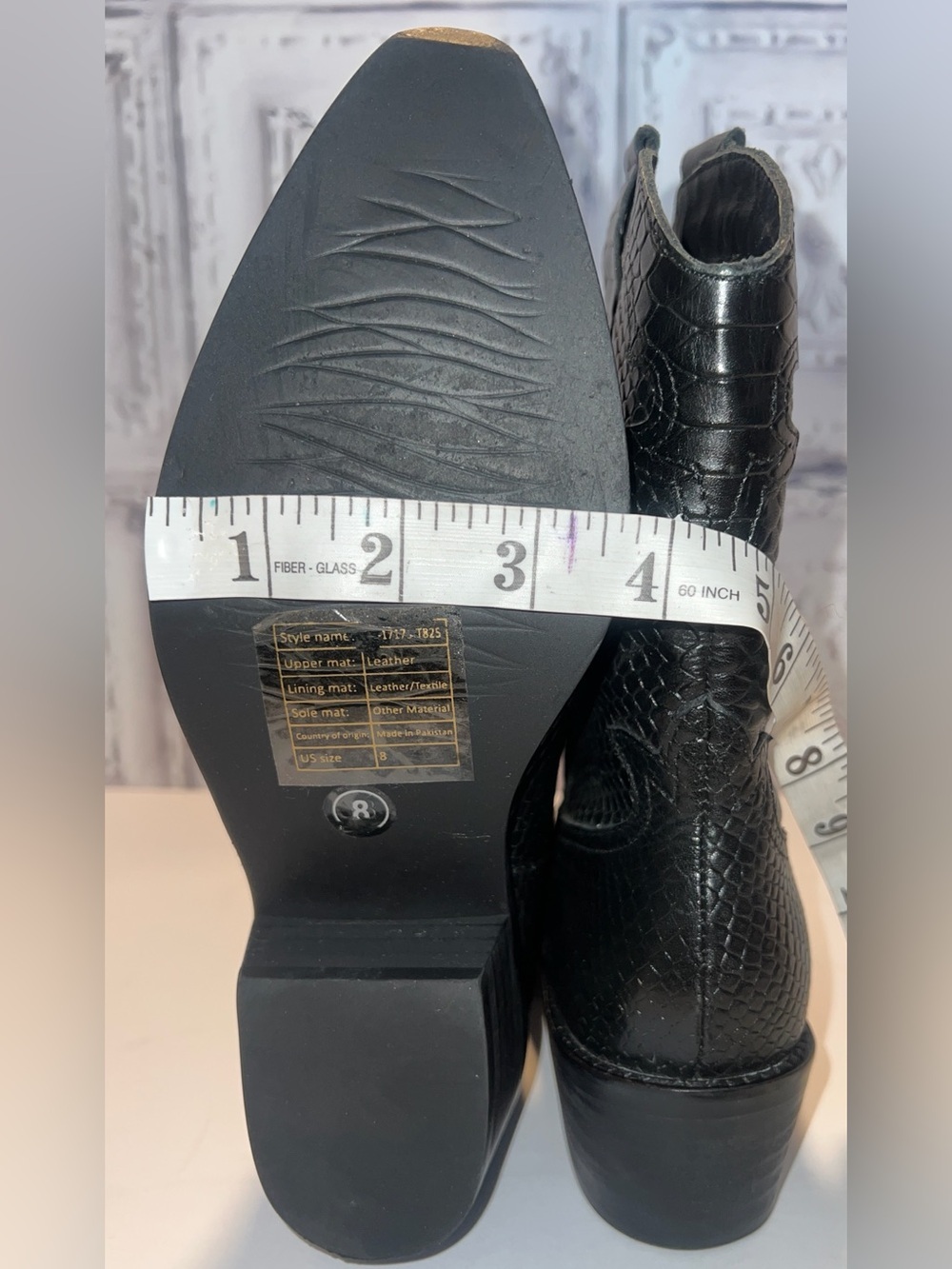 NIB Crown Vintage Black Snakeskin Embossed Leather Cowboy Boots - Women's 8 - Picture 11 of 16